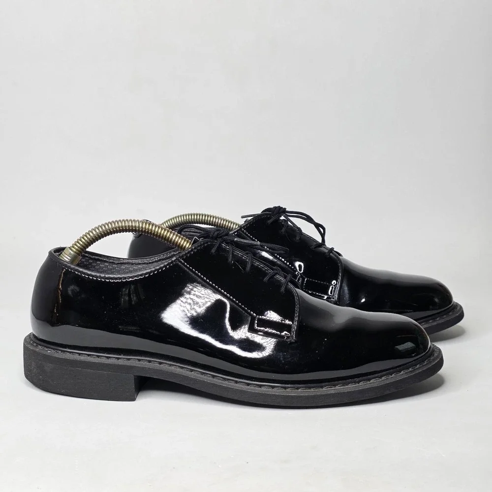 Bates Black Synthetic Patent Look Oxford Dress Shoes Military High Gloss 7.5 D